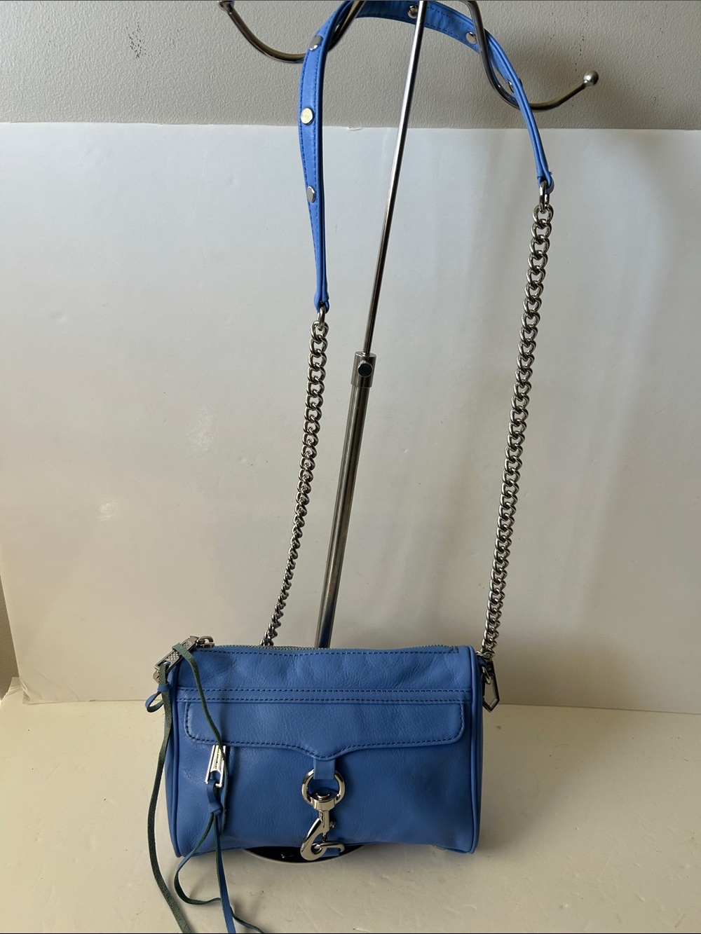 Rebecca Minkoff Blue Leather Crossbody Bag with Chain Strap Beautiful Colour